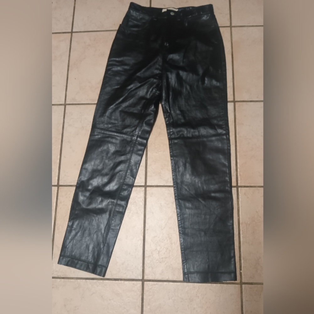 vintage Gap Real Leather Straight Leg Black Pants 